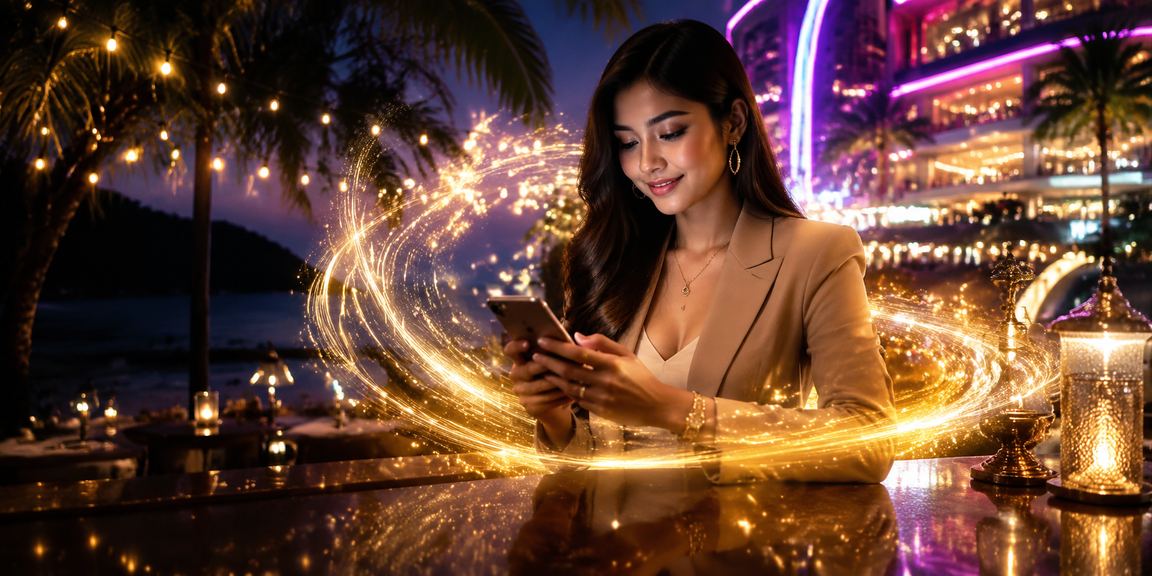 Pemain di Langkawi mencuba permainan slot jackpot dalam talian melalui 712